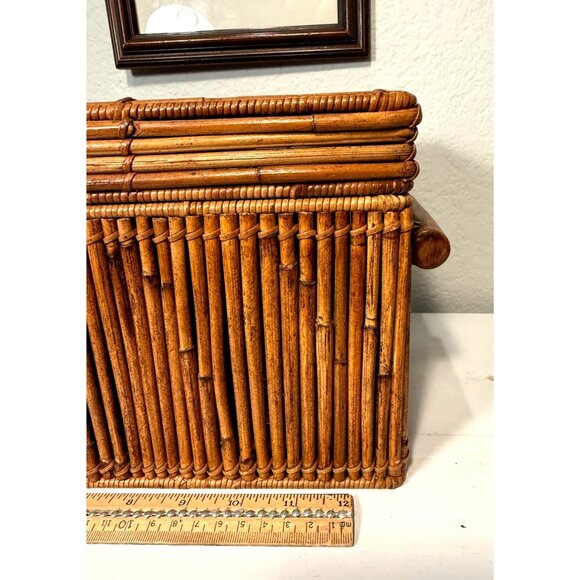 Bamboo Wicker Woven Vintage Lidded Storage Box Thailand 15 x 7 x 6.5 Inches - Picture 6 of 8